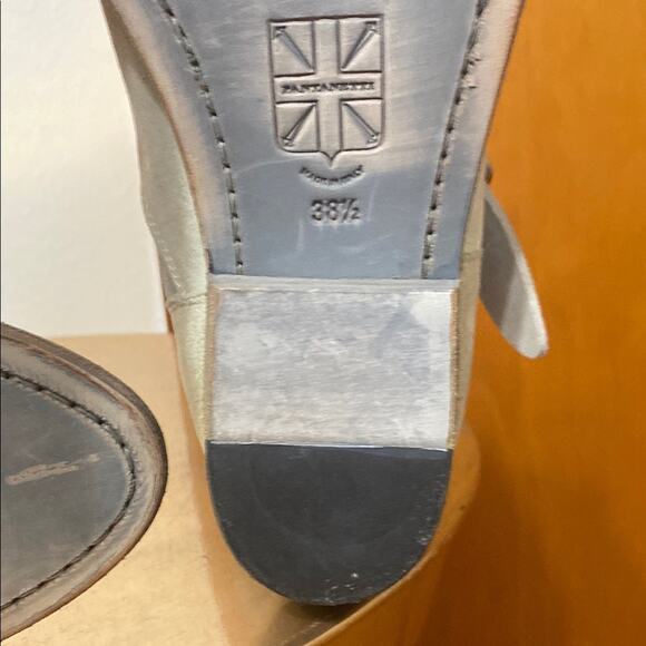 Pantanetti Leather Cowboy Boots Ankle Cream Iridescent Heeled Buckle Italian - Picture 9 of 16